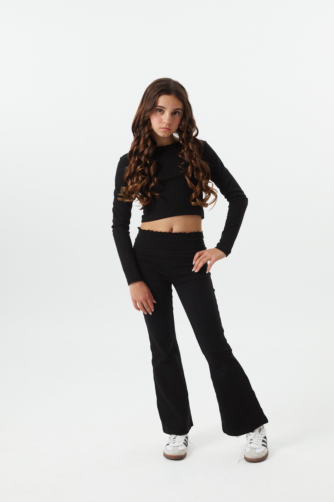 Lucy Black Long Sleeve Crop Top