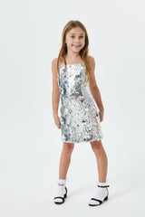Lena Silver Flower Sequin Dress