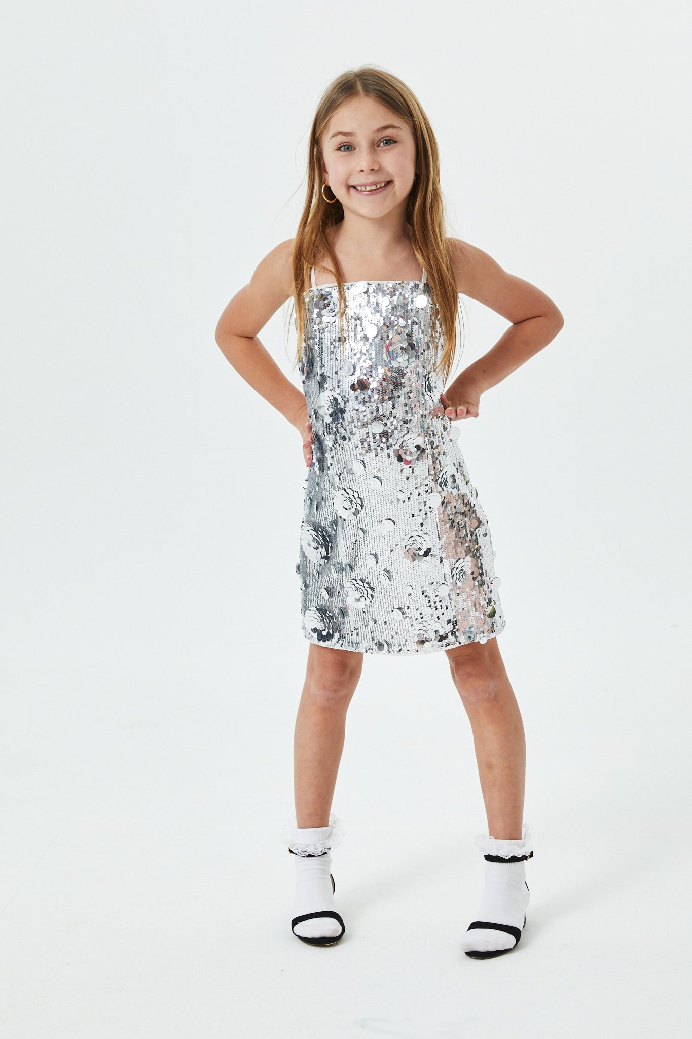 Lena Silver Flower Sequin Dress