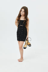 Maddison Black Pearl & Stud Mesh Cut Out Dress