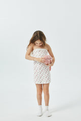 Stevie White With Pastel Pink Ditsy Tube Dress