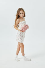 Stevie White With Pastel Pink Ditsy Tube Dress