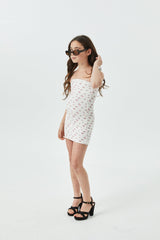 Stevie White With Pastel Pink Ditsy Tube Dress