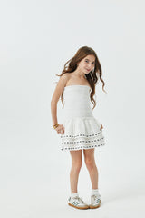 Sage White Heart & Flower Eyelet With Black Ribbon Smocked Ruffle Dress
