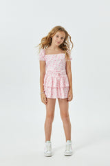 Willow Pastel Pink Ditsy Satin Skort