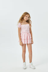 Willow Pastel Pink Ditsy Satin Skort