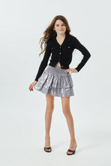 Farrah Lame Mini Ruffle Skirt Silver