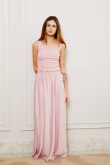Stella Ribbed Tank - Ballet Pink with Lace Trim