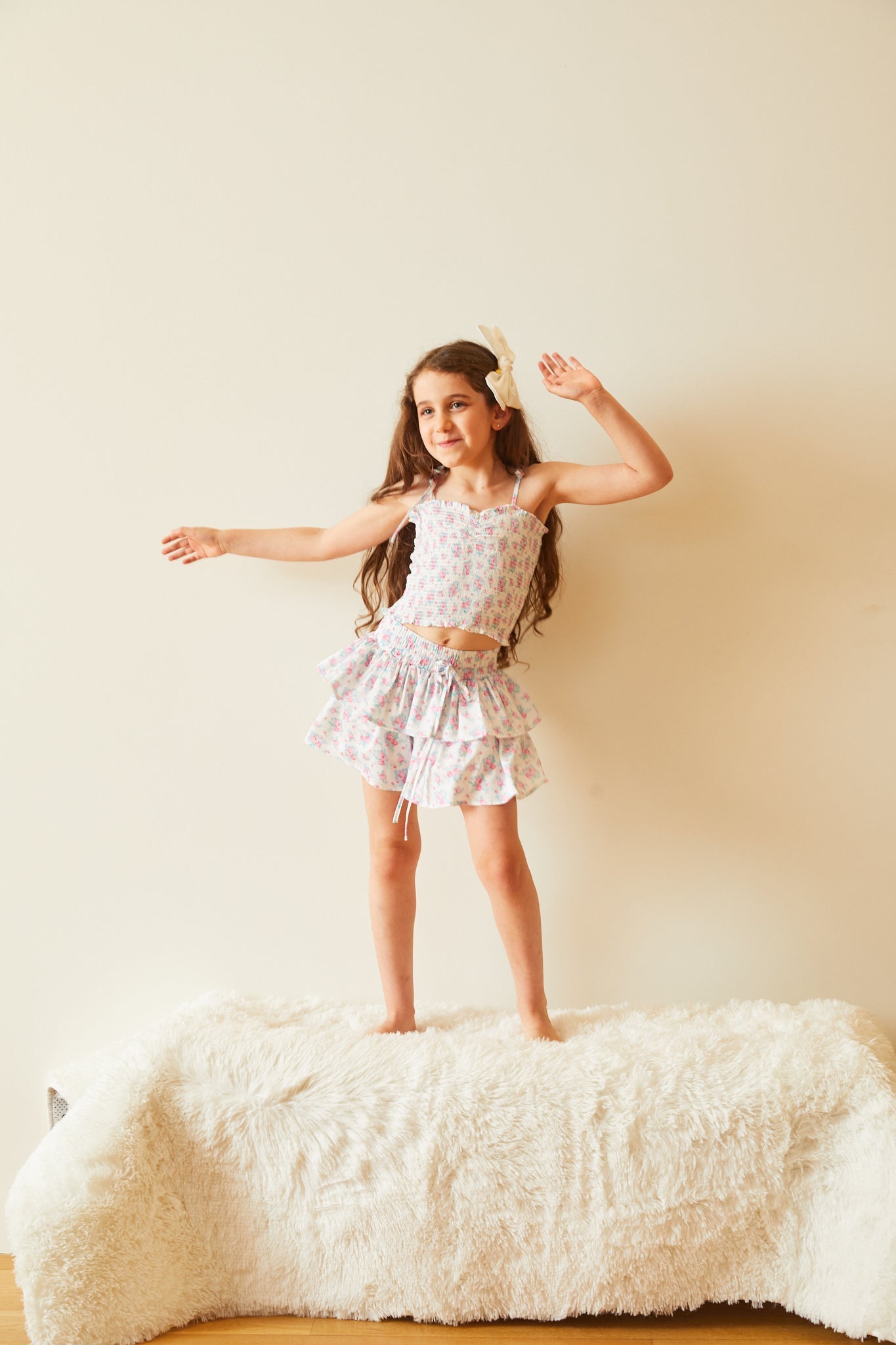 Georgia Romantic Rose White With Pink Satin Smocked Top