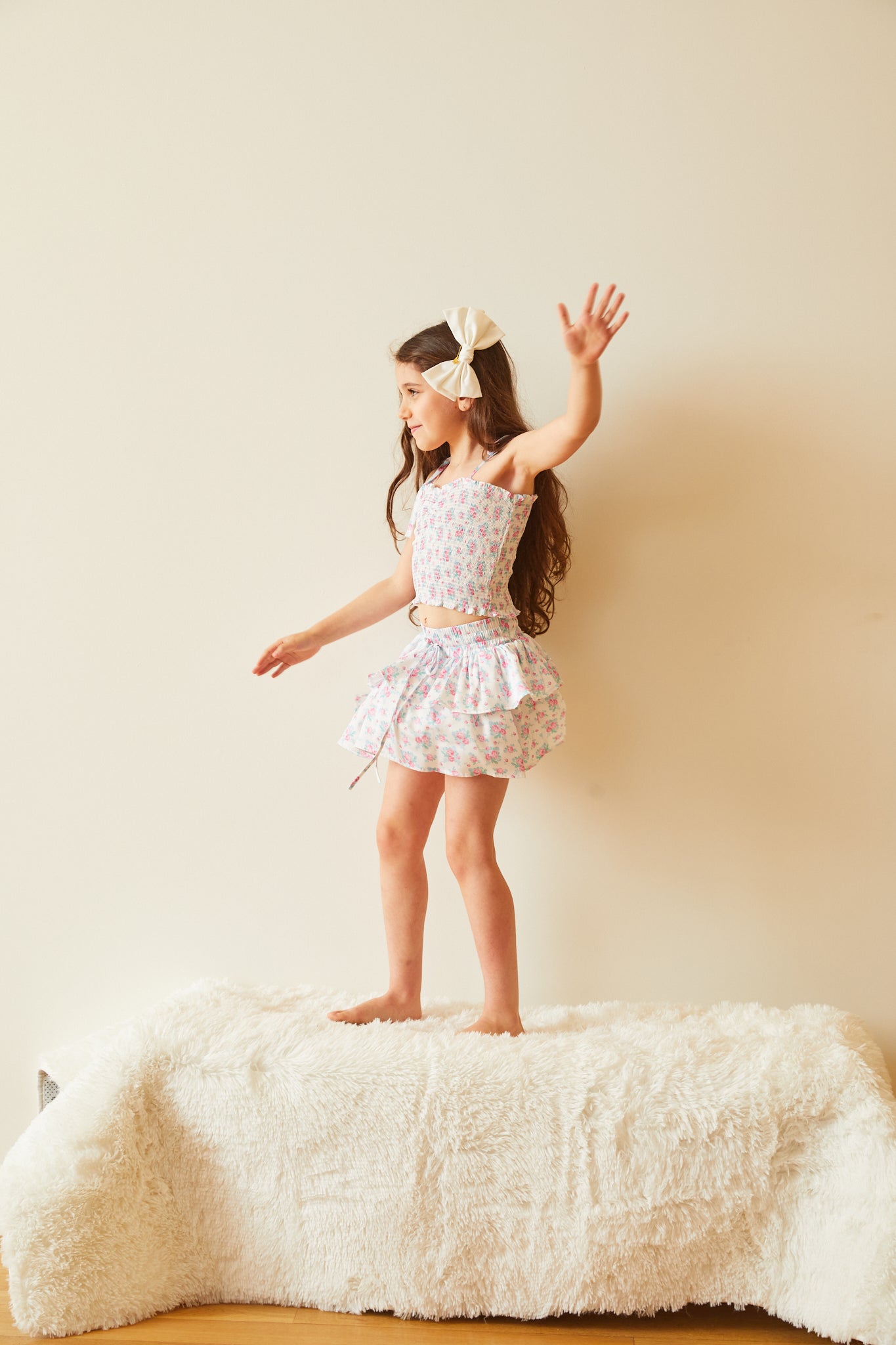 Georgia Romantic Rose White With Pink Satin Smocked Top