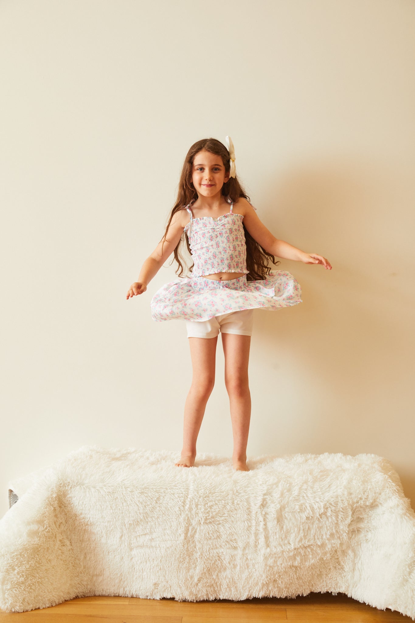 Georgia Romantic Rose White With Pink Satin Smocked Top