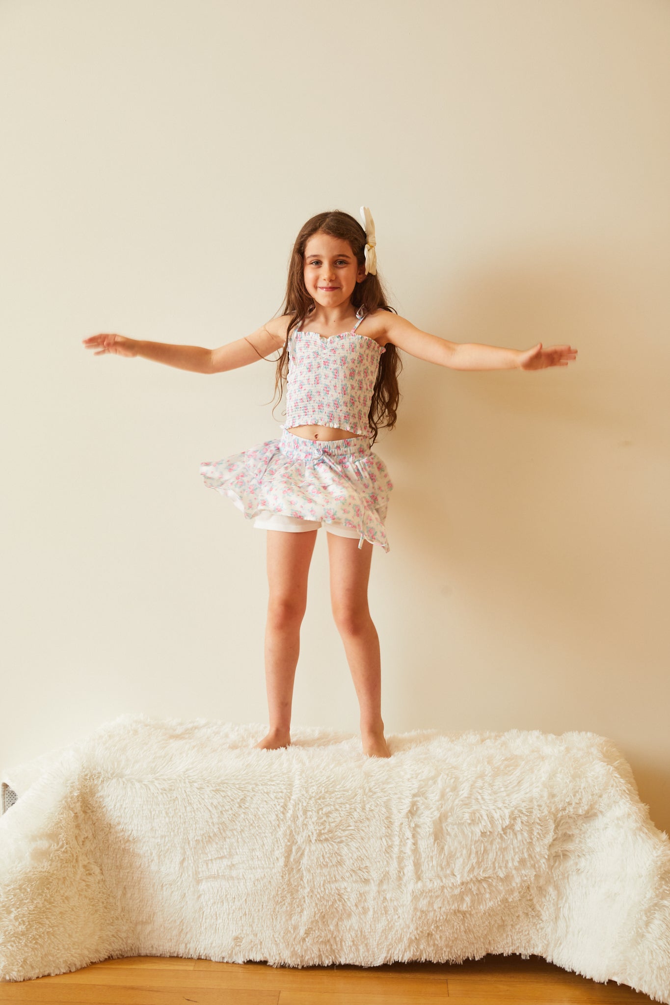 Georgia Romantic Rose White With Pink Satin Smocked Top