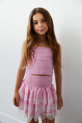 Gemma Pink Heart Smocked Ruffle Mini Skirt