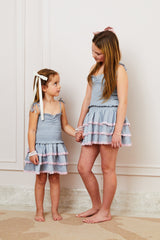 Gemma Satin Grey Mini Skirt with Pink Lace