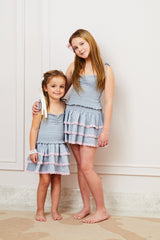 Georgia Grey Satin Smocked Top
