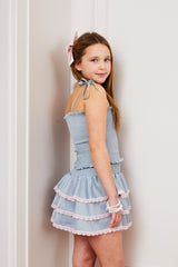 Georgia Grey Satin Smocked Top