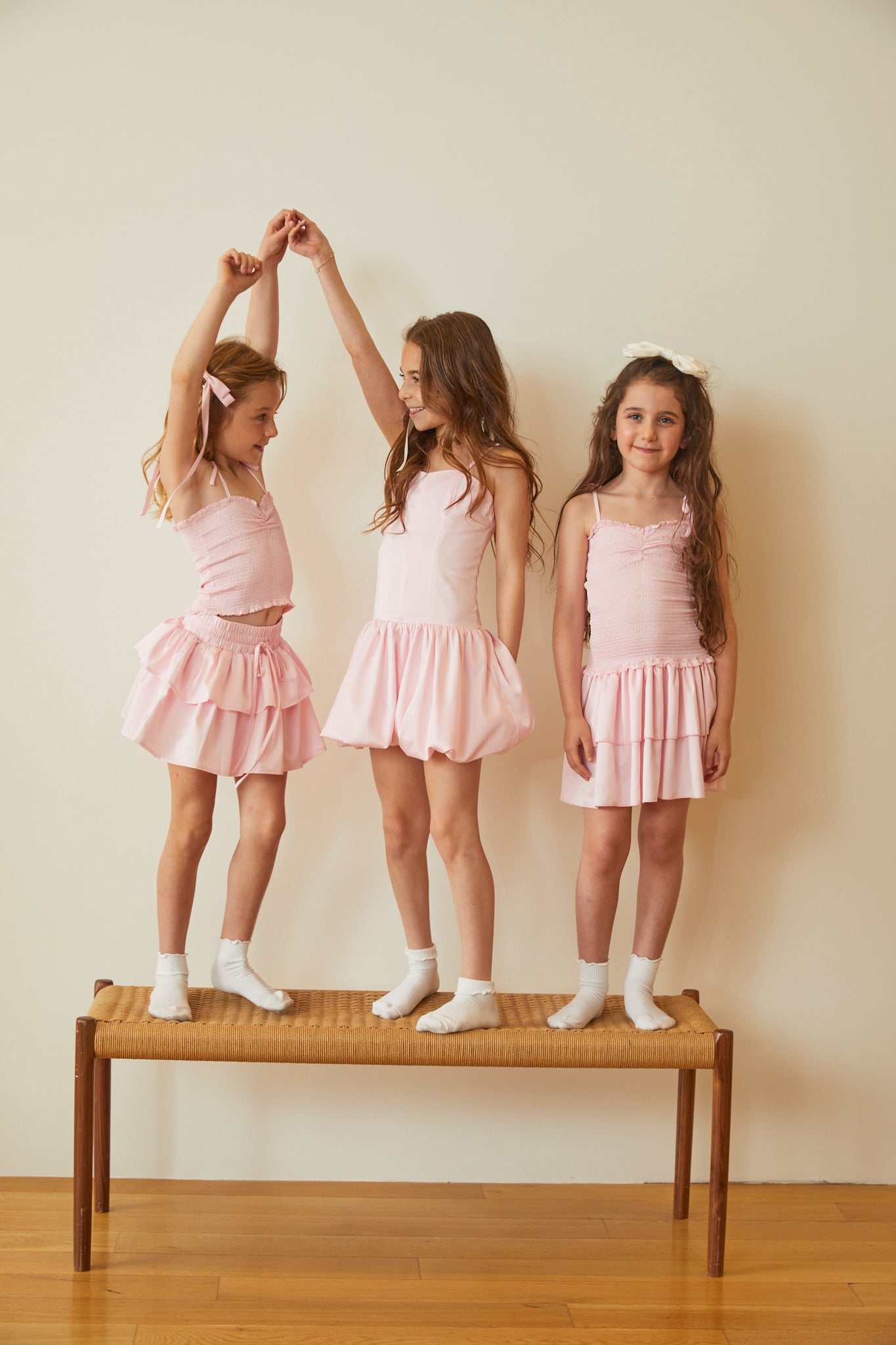Lola Pastel Pink Satin Smocked Ruffle Dress