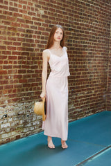 Margot Pastel Pink Satin Tank With Lace Trim