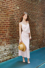 Margot Pastel Pink Satin Tank With Lace Trim