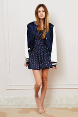 Valley Satin Varsity Jacket Navy & White