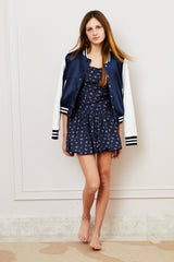 Valley Satin Varsity Jacket Navy & White