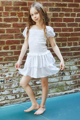 Lexi Petite Heart Satin Smocked Short Sleeve Ruffle Dress