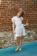 Lexi Petite Heart Satin Smocked Short Sleeve Ruffle Dress