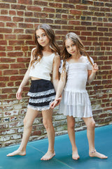 Lexi Petite Heart Satin Smocked Short Sleeve Ruffle Dress