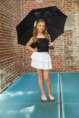 Georgia Black Satin Smocked Top