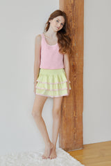 Stella Light Pink Ribbed Tank Lace Trim