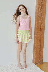 Stella Bright Pink Ribbed Tank Lace Trim