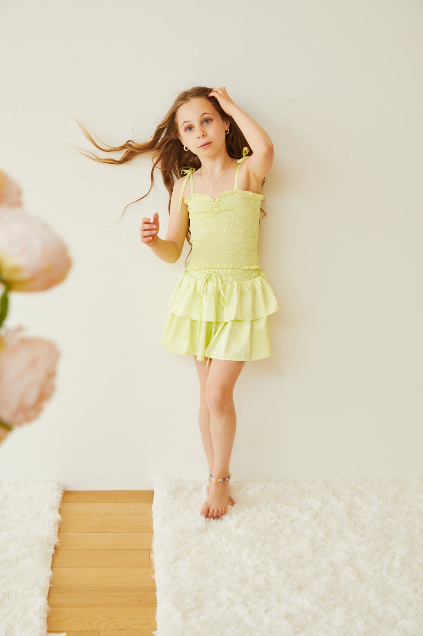 Georgia Pastel Yellow Satin Smocked Top