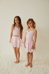 Georgia Pastel Pink & White Gingham Hearts Satin Smocked Top