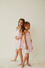 Gemma Pastel Pink & White Gingham Hearts Satin Mini Skirt