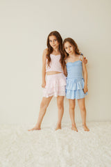 Georgia Pastel Pink & White Gingham Hearts Satin Smocked Top