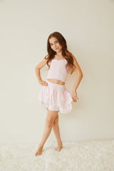 Gemma Pastel Pink & White Gingham Hearts Satin Mini Skirt