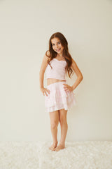 Gemma Pastel Pink & White Gingham Hearts Satin Mini Skirt