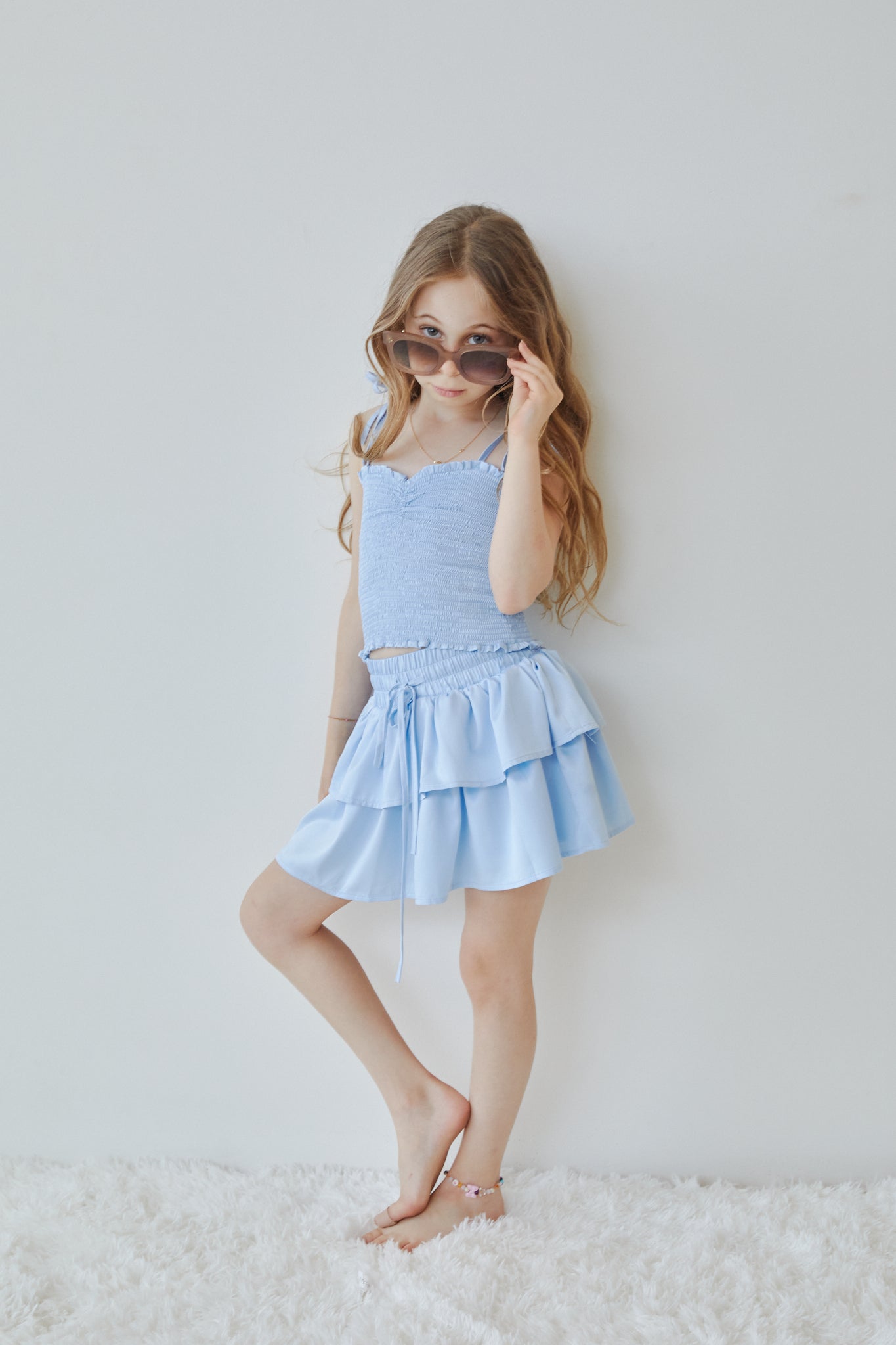 Willow Pastel Blue Satin Skort