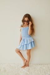 Georgia Pastel Blue Satin Smocked Top
