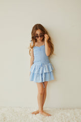 Georgia Pastel Blue Satin Smocked Top