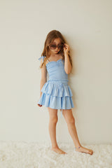 Georgia Pastel Blue Satin Smocked Top