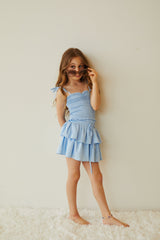 Georgia Pastel Blue Satin Smocked Top