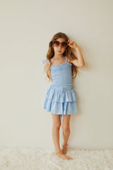 Georgia Pastel Blue Satin Smocked Top