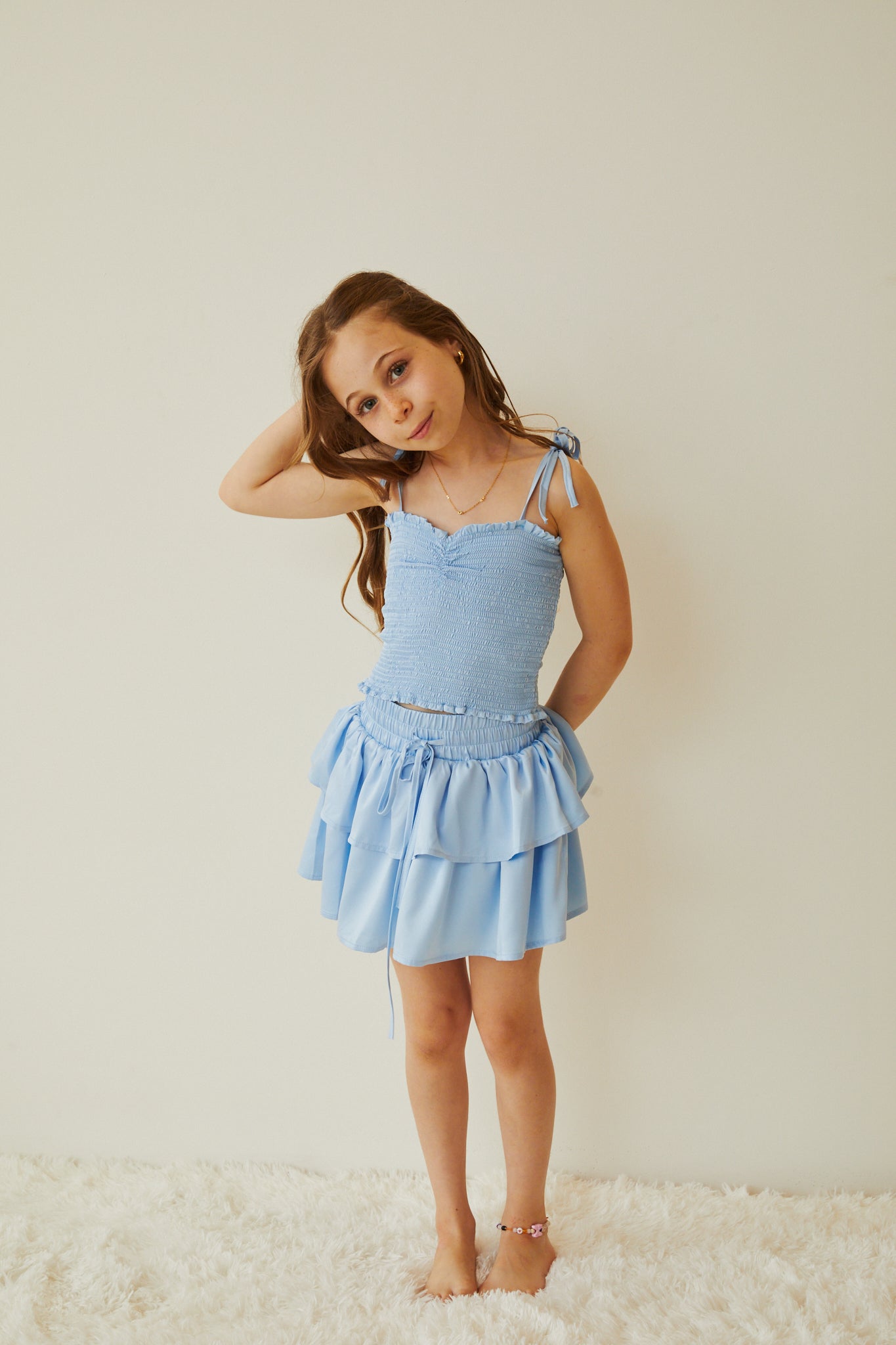 Willow Pastel Blue Satin Skort