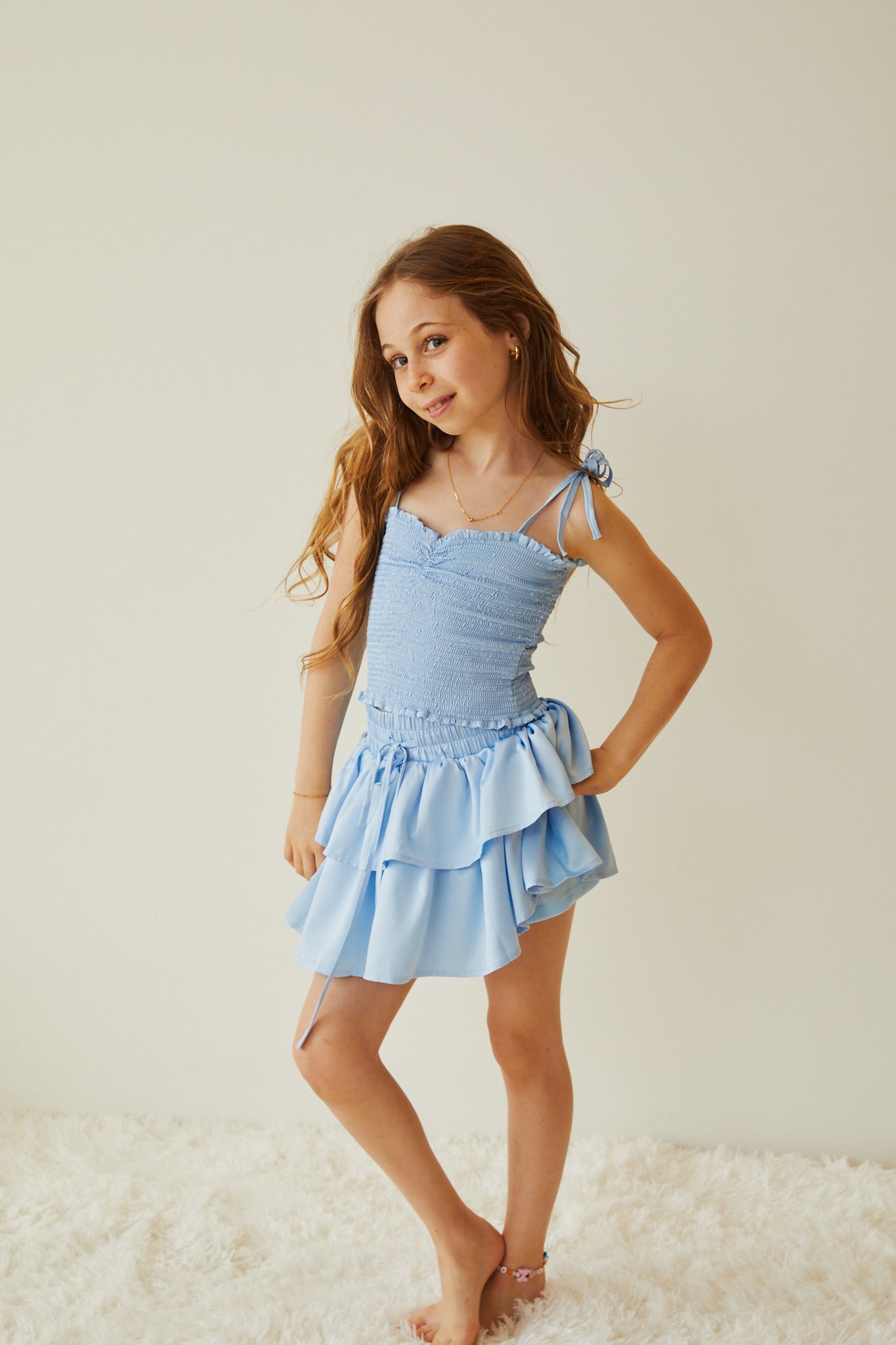 Willow Pastel Blue Satin Skort