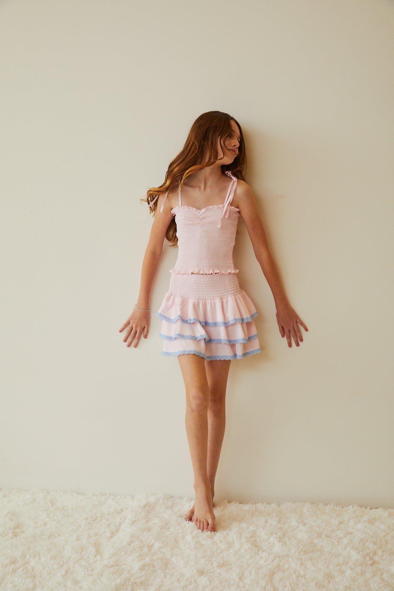 Gemma Pastel Pink Pin Strips Satin Mini Skirt
