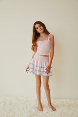 Gemma Pastel Pink Pin Strips Satin Mini Skirt