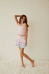 Gemma Pastel Pink Pin Strips Satin Mini Skirt