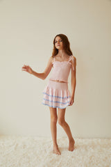 Gemma Pastel Pink Pin Strips Satin Mini Skirt