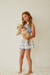 Gemma White With Blue Lace Satin Mini Skirt